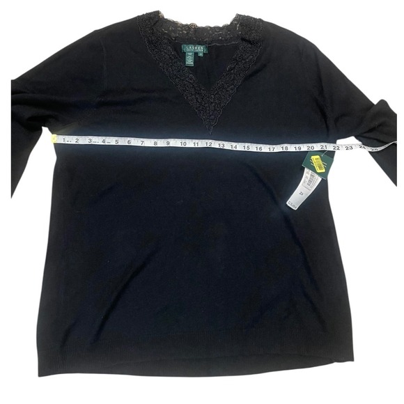 Lauren Ralph Lauren Black Lace Trim V Neck Long Sleeve Sweater Top Plus Size 2X - Picture 4 of 5
